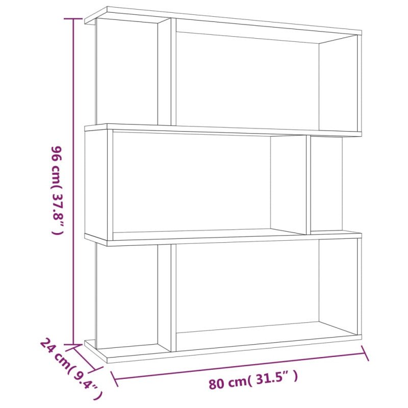 vidaXL Knižnica/priehradka hnedý dub 80x24x96 cm spracované drevo