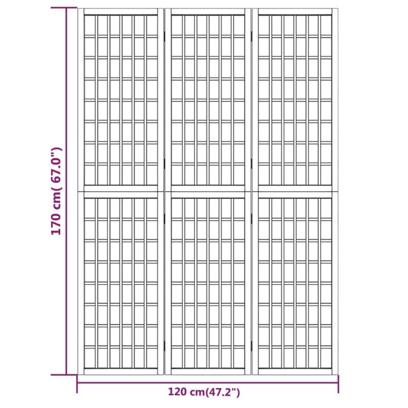 vidaXL Skladací paraván s 3 panelmi, japonský štýl 120x170 cm biely