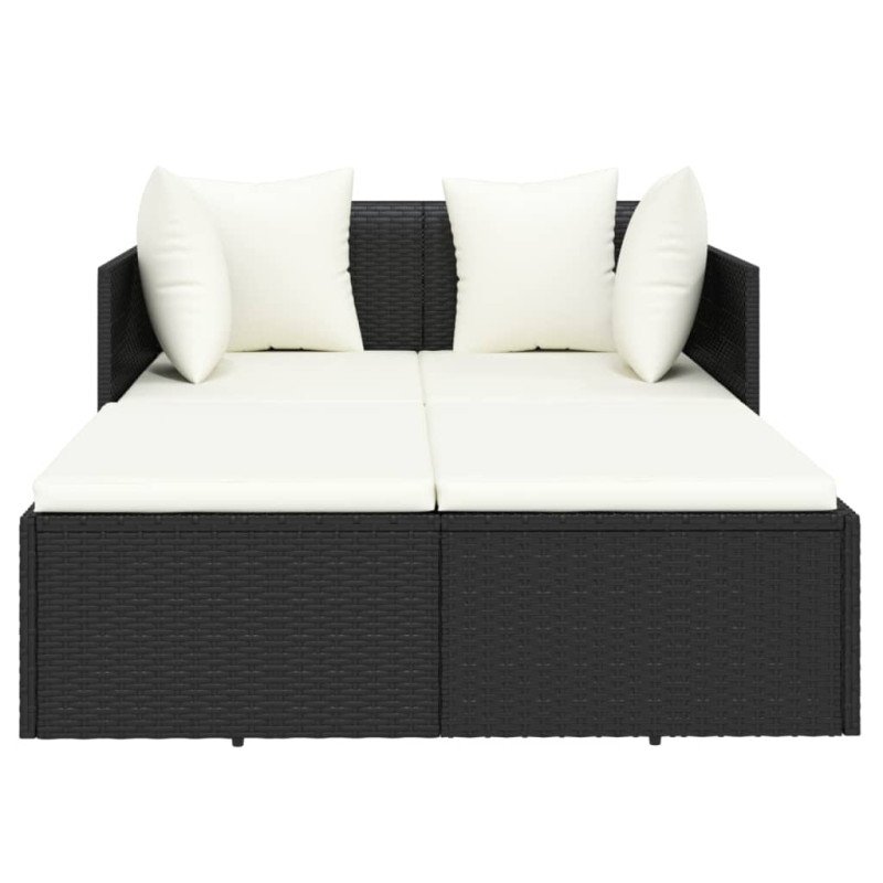 vidaXL Opaľovacie lehátko s vankúšom čierne 182x118x63 polyratan