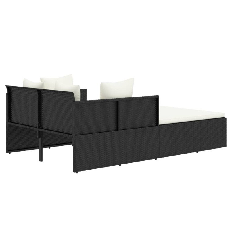 vidaXL Opaľovacie lehátko s vankúšom čierne 182x118x63 polyratan