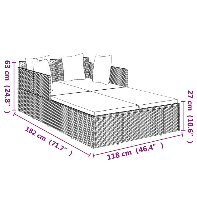 vidaXL Opaľovacie lehátko s vankúšom čierne 182x118x63 polyratan
