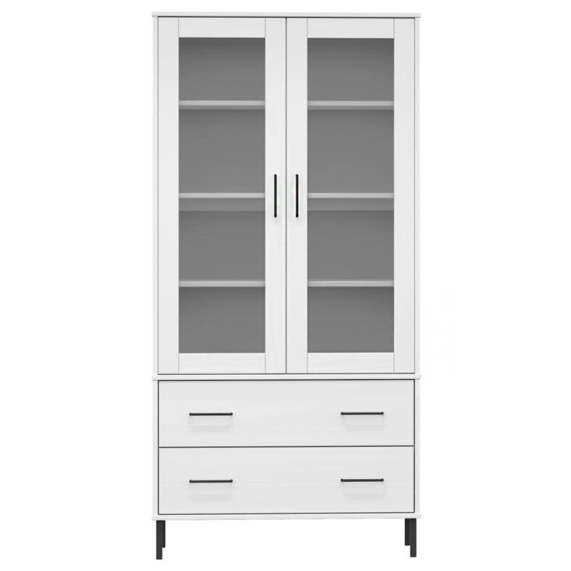 vidaXL Knižnica kovové nohy biela 85x35x172,5 cm masívne drevo OSLO