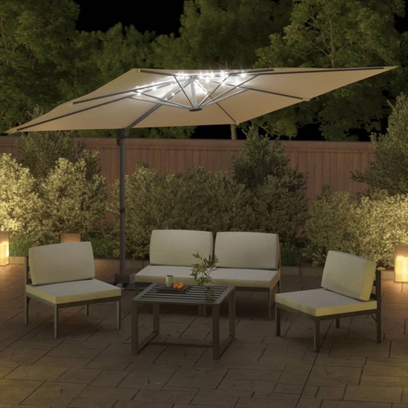 vidaXL LED konzolový slnečník pieskovobiely 400x300 cm