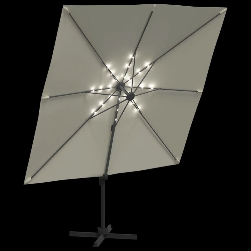 vidaXL LED konzolový slnečník pieskovobiely 400x300 cm