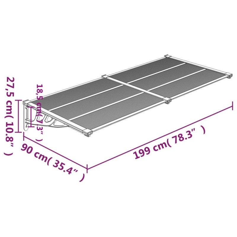 vidaXL Vchodová strieška čierna a priehľadná 199x90 cm polykarbonát