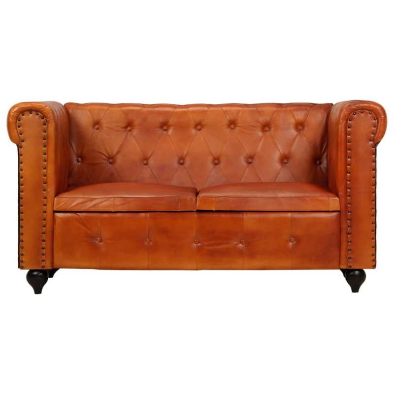vidaXL 2-miestna pohovka Chesterfield, svetlohnedá, pravá koža