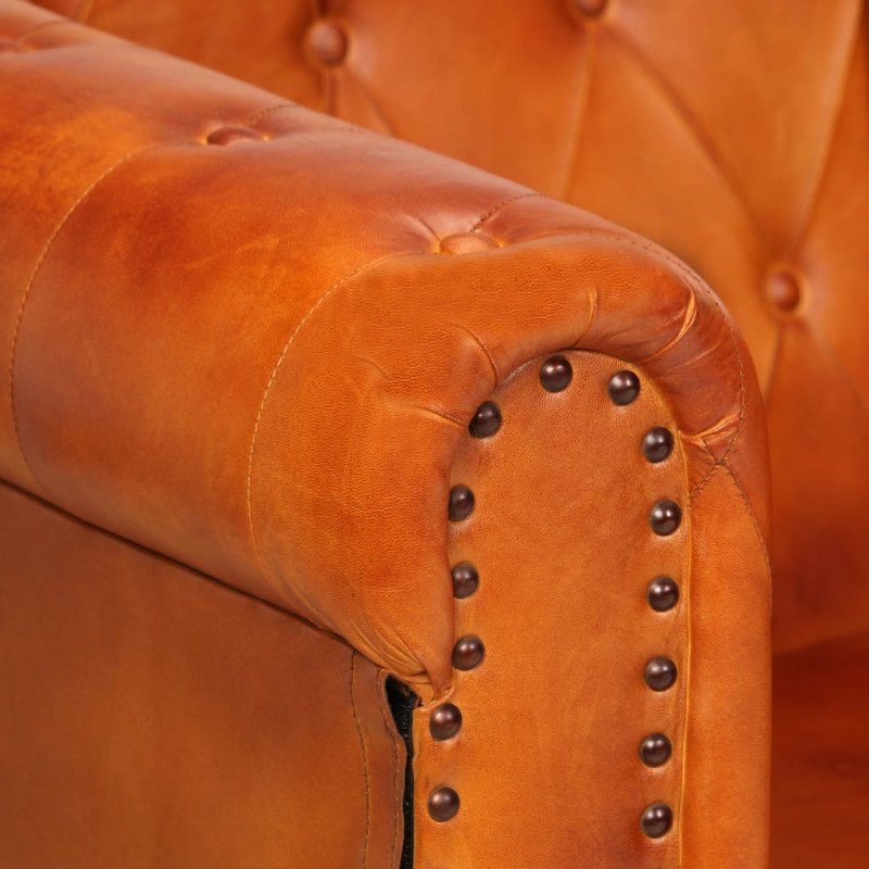 vidaXL 2-miestna pohovka Chesterfield, svetlohnedá, pravá koža