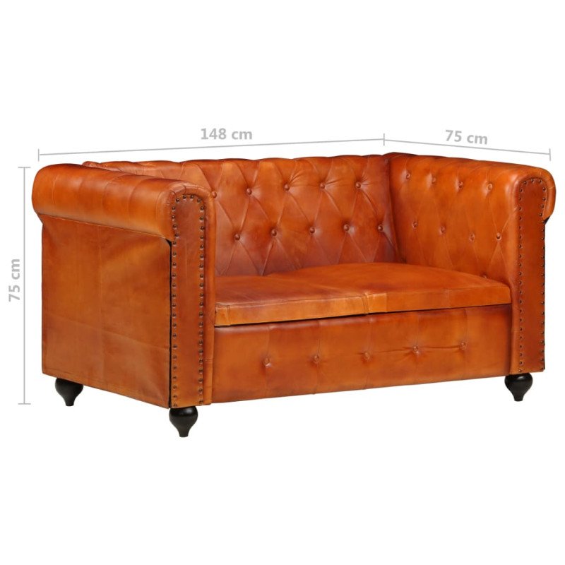 vidaXL 2-miestna pohovka Chesterfield, svetlohnedá, pravá koža