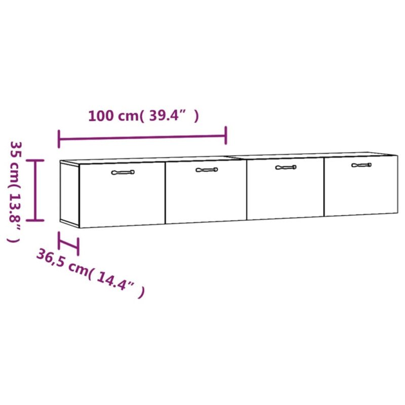 vidaXL Nástenné skrinky 2 ks dymový dub 100x36,5x35 cm sprac. drevo