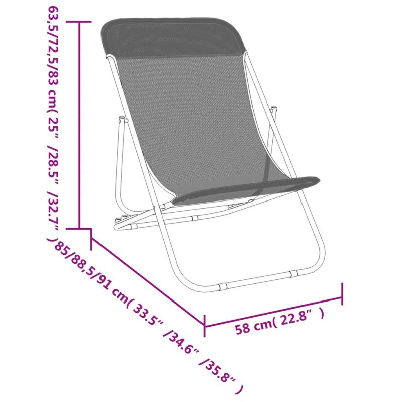 vidaXL Skladacie plážové lehátka 2 ks sivohnedé textilén práškov. oceľ