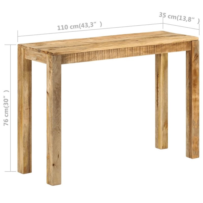 vidaXL Konzolový stolík 110x35x76 cm surový mangovníkový masív 