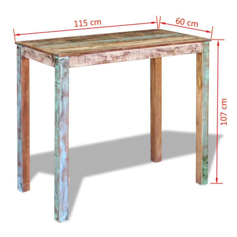 vidaXL Barový stôl, recyklovaný masív 115x60x107 cm