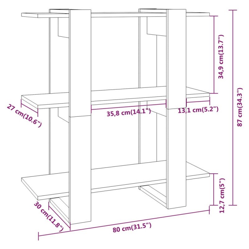 vidaXL Knižnica/deliaca stena dub sonoma 80x30x87 cm