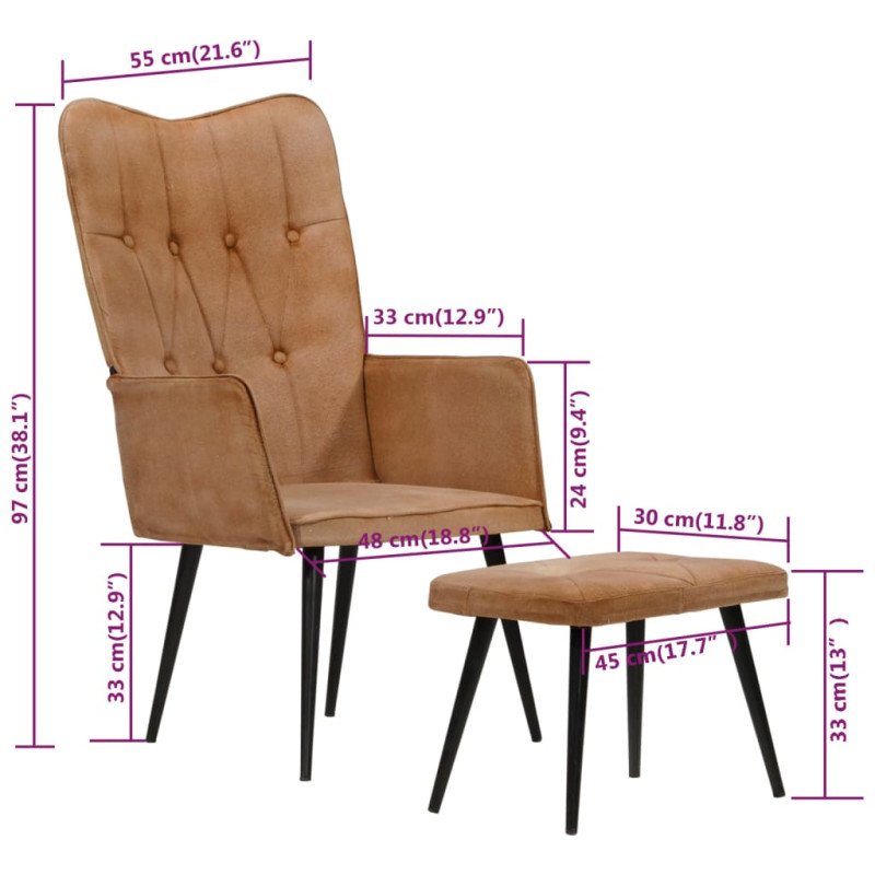 vidaXL Kreslo wingback s podnožkou hnedé plátno