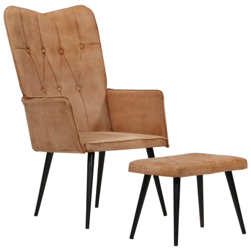 vidaXL Kreslo wingback s podnožkou hnedé plátno