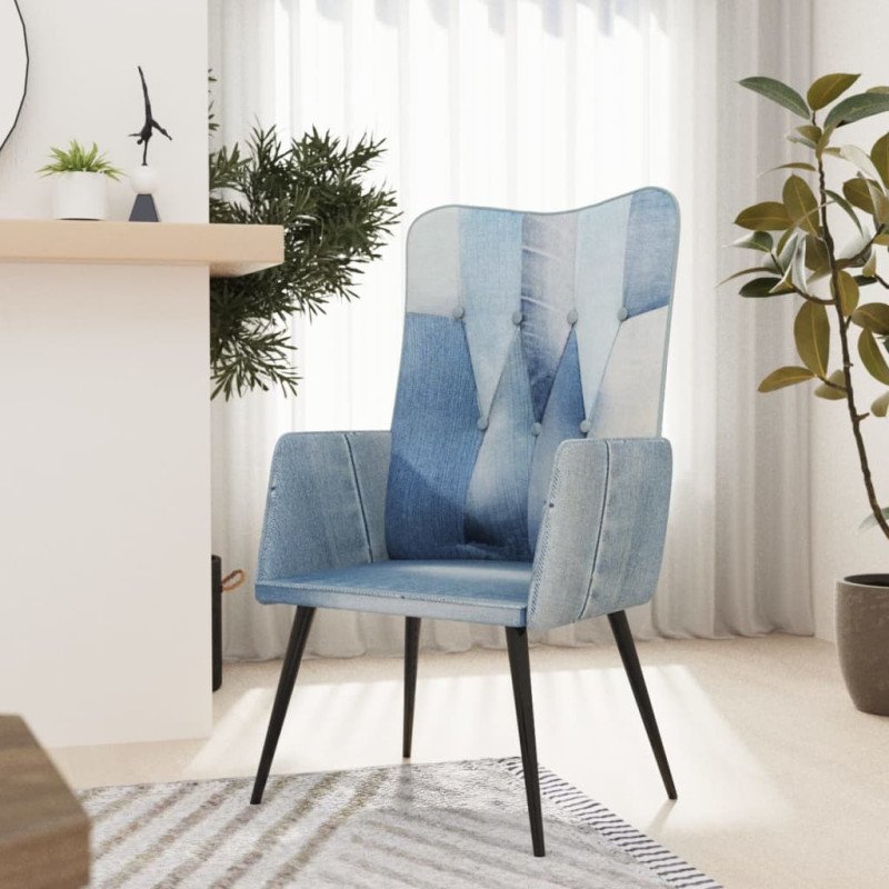 vidaXL Kreslo wingback patchwork denim plátno