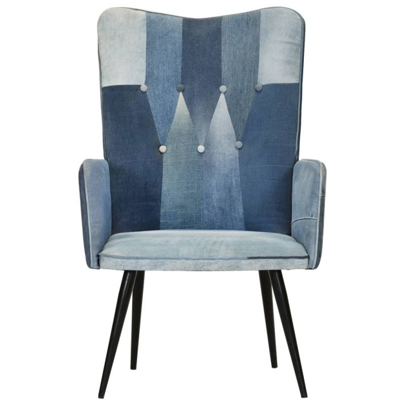 vidaXL Kreslo wingback patchwork denim plátno
