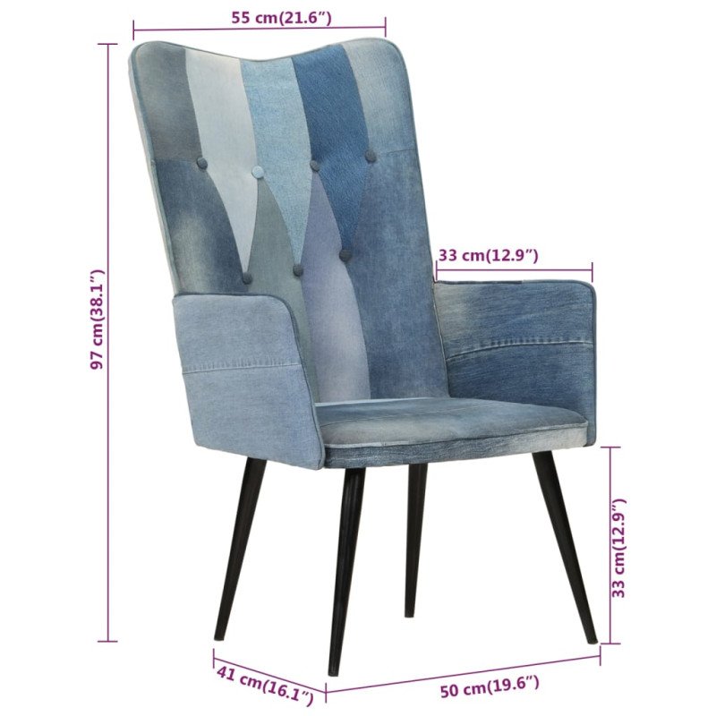 vidaXL Kreslo wingback patchwork denim plátno