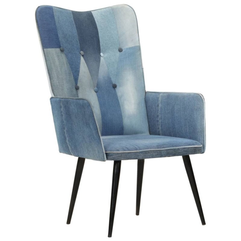 vidaXL Kreslo wingback patchwork denim plátno