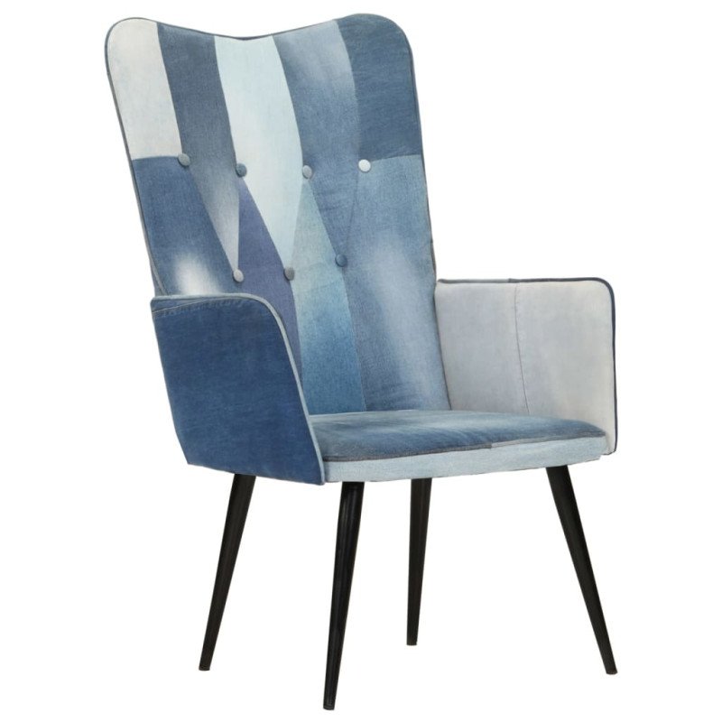 vidaXL Kreslo wingback patchwork denim plátno