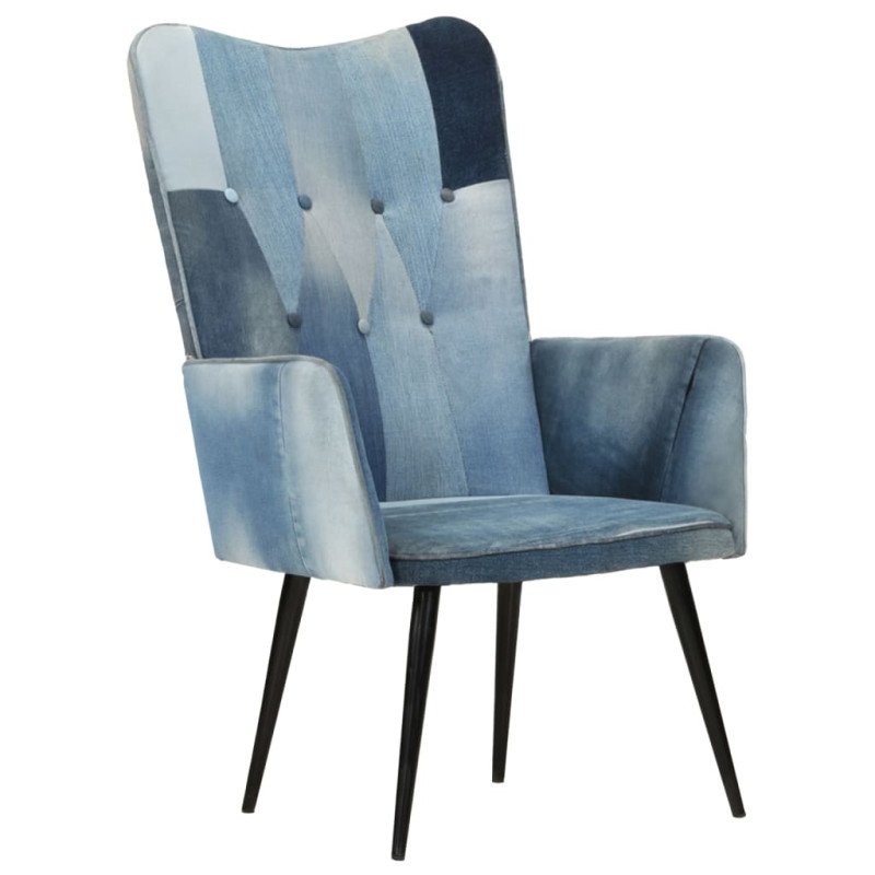 vidaXL Kreslo wingback patchwork denim plátno