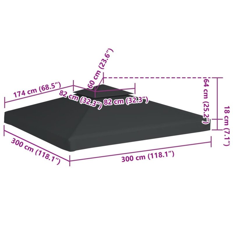 vidaXL Náhradná strieška na altánok 310 g/m², tmavosivá 3x3 m
