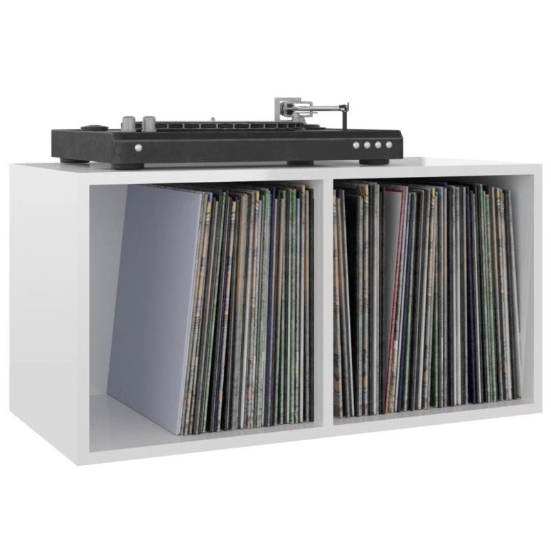 vidaXL Úložný box na vinyly, lesklý biely 71x34x36cm, kompozitné drevo