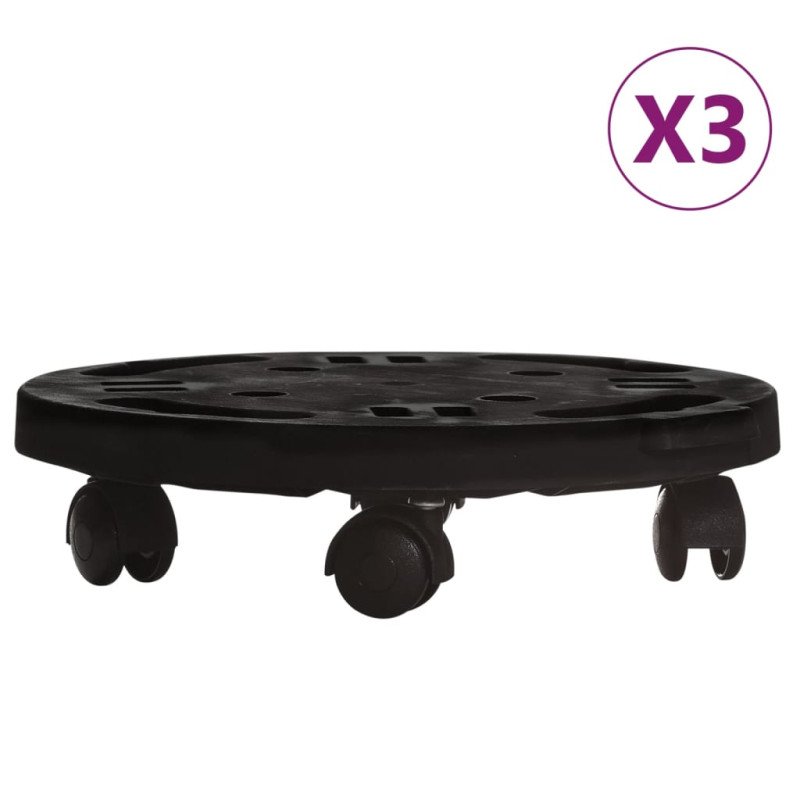 vidaXL Vozíky na rastliny s kolieskami 3 ks priemer 30cm čierny 170 kg