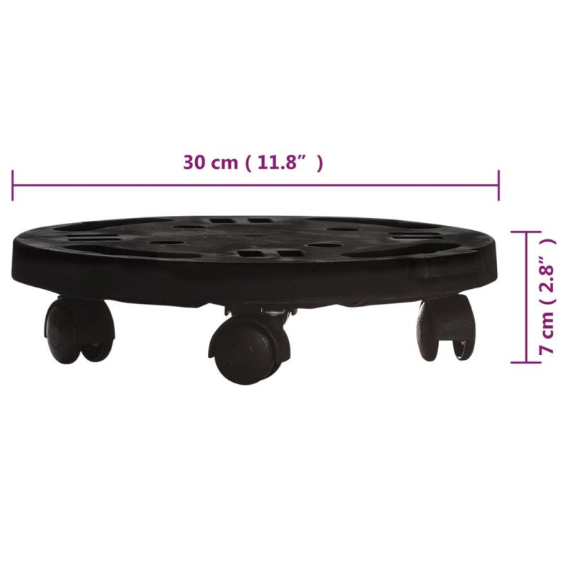 vidaXL Vozíky na rastliny s kolieskami 3 ks priemer 30cm čierny 170 kg