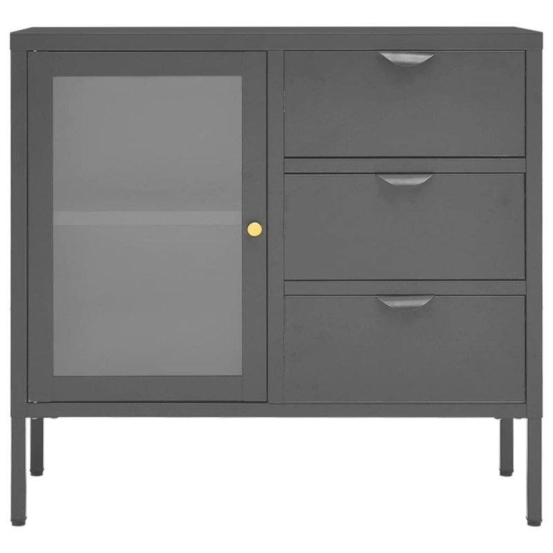 vidaXL Komoda antracitová 75x35x70 cm oceľ a tvrdené sklo