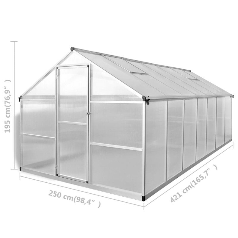 vidaXL Skleník, spevnený hliník 10,53 m²