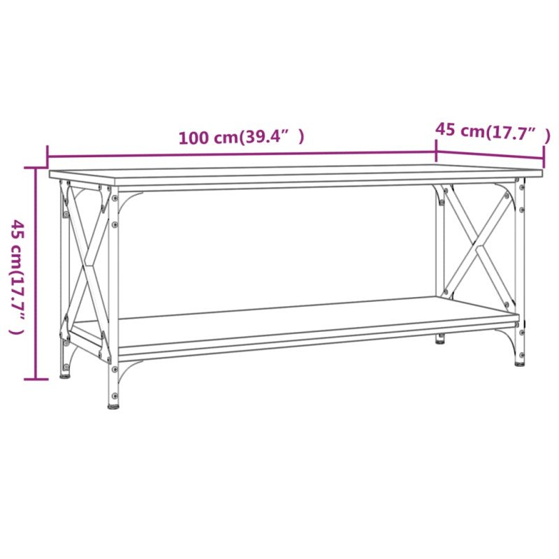 vidaXL Konferenčný stolík hnedý dub 100x45x45 cm sprac. drevo a železo