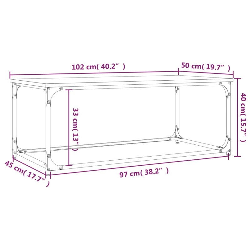 vidaXL Konferenčný stolík sivý sonoma 102x50x40 cm spr. drevo a železo