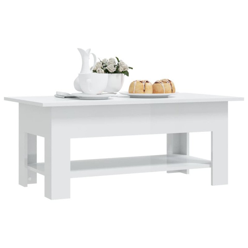 vidaXL Konferenčný stolík lesklý biely 102x55x42 cm drevotrieska