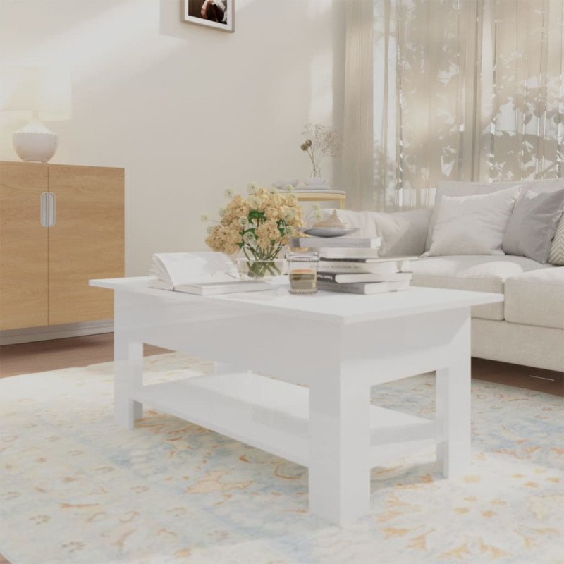 vidaXL Konferenčný stolík lesklý biely 102x55x42 cm drevotrieska