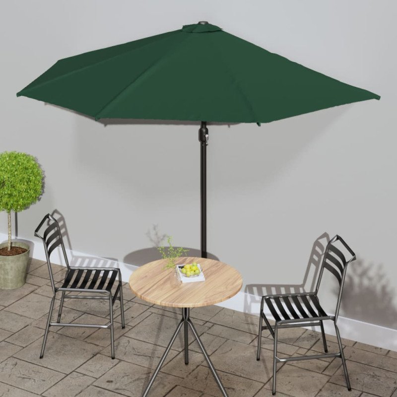 vidaXL Balkónový slnečník, hliníková tyč, zelený 300x155 cm, polkruh
