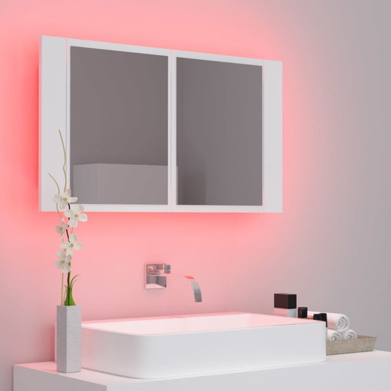 vidaXL LED kúpeľňová zrkadlová skrinka biela 80x12x45 cm akryl
