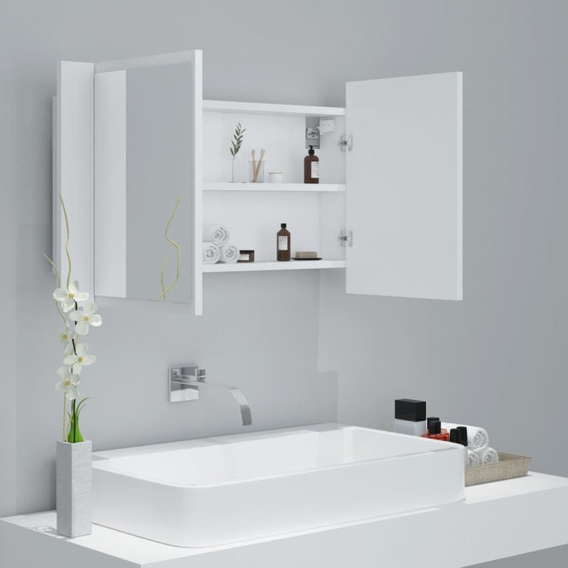 vidaXL LED kúpeľňová zrkadlová skrinka biela 80x12x45 cm akryl