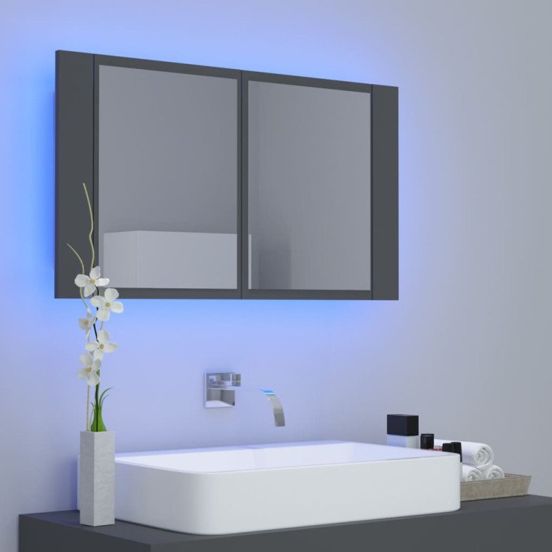 vidaXL LED kúpeľňová zrkadlová skrinka sivá 80x12x45 cm akryl