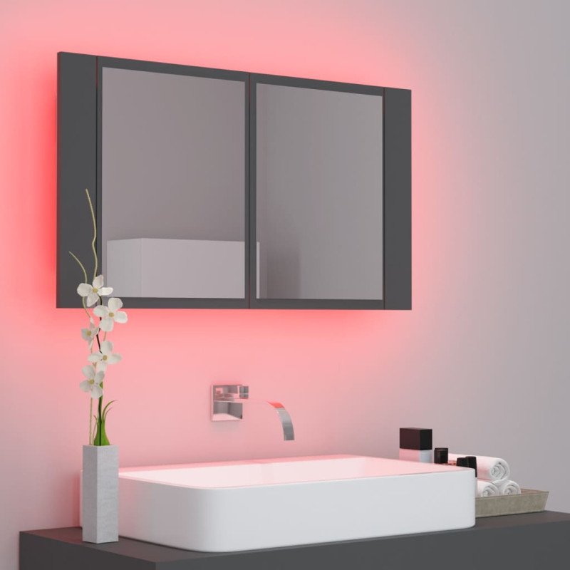 vidaXL LED kúpeľňová zrkadlová skrinka sivá 80x12x45 cm akryl