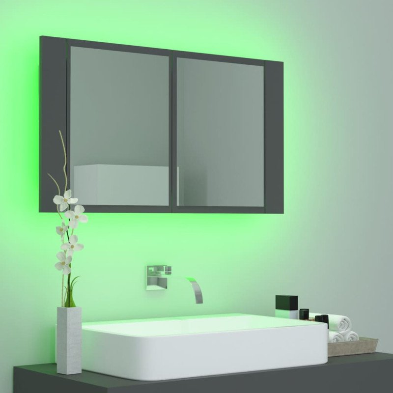 vidaXL LED kúpeľňová zrkadlová skrinka sivá 80x12x45 cm akryl