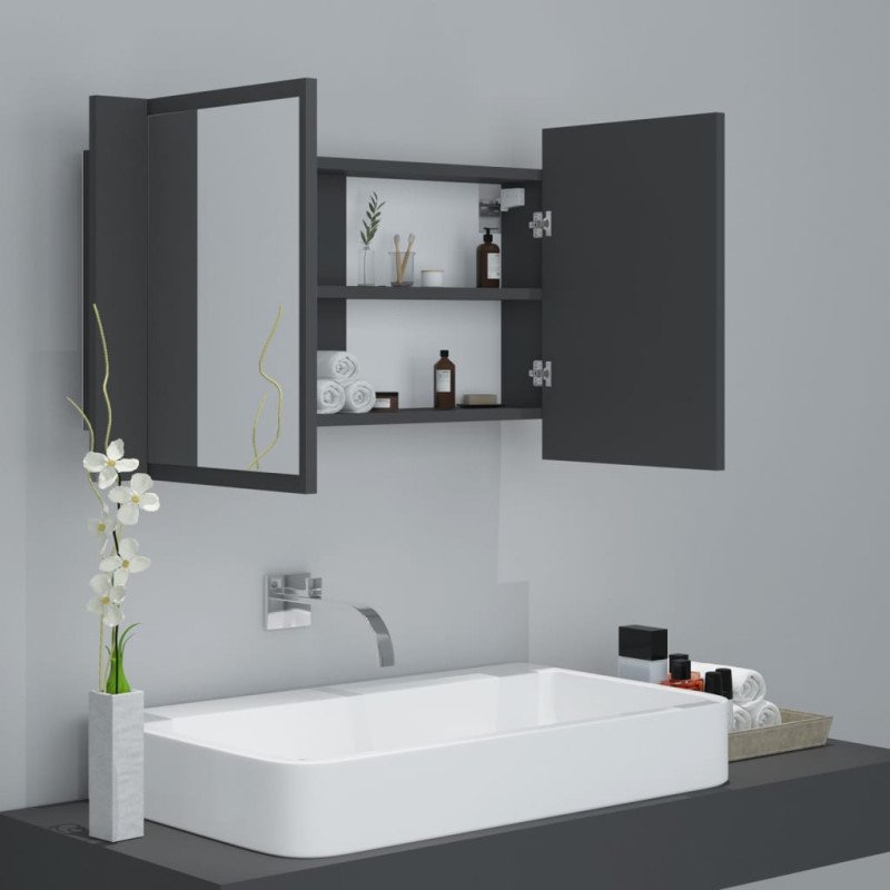 vidaXL LED kúpeľňová zrkadlová skrinka sivá 80x12x45 cm akryl