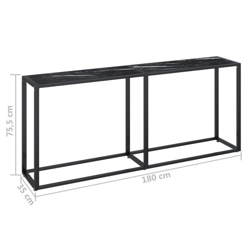 vidaXL Konzolový stolík čierny mramor 180x35x75,5 cm tvrdené sklo