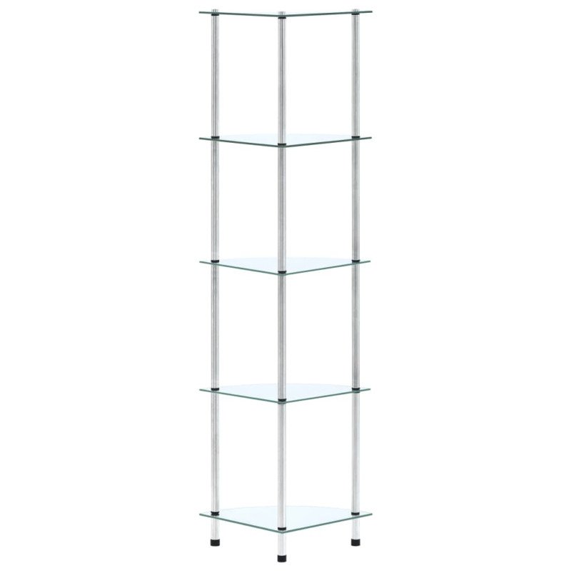 vidaXL Regál s 5 policami, priehľadný 30x30x130 cm, tvrdené sklo