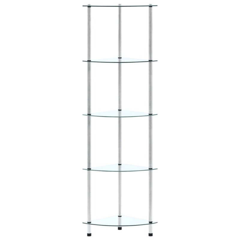 vidaXL Regál s 5 policami, priehľadný 30x30x130 cm, tvrdené sklo