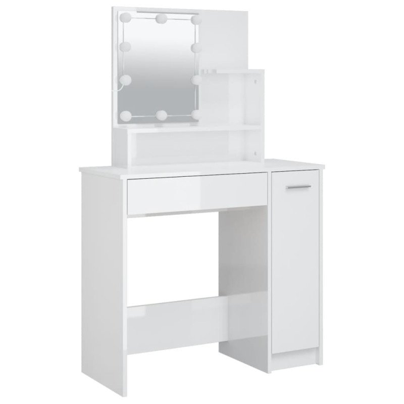 vidaXL Toaletný stolík s LED lesklý biely 86,5x35x136 cm