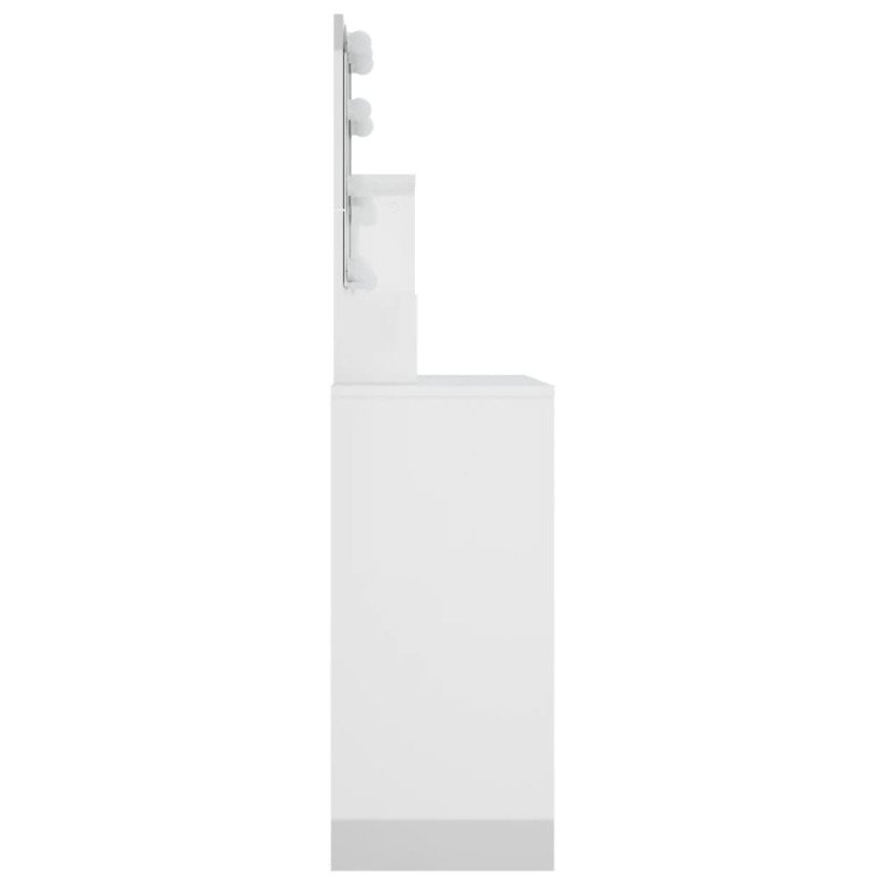 vidaXL Toaletný stolík s LED lesklý biely 86,5x35x136 cm