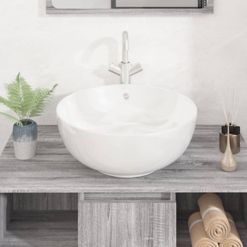 vidaXL Umývadlo biele 44x17 cm keramické okrúhle