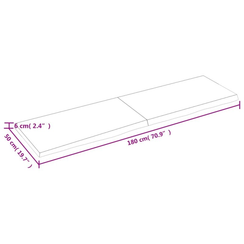 vidaXL Nástenná polica tmavohnedá 180x50x(2-6)cm ošetrený dubový masív