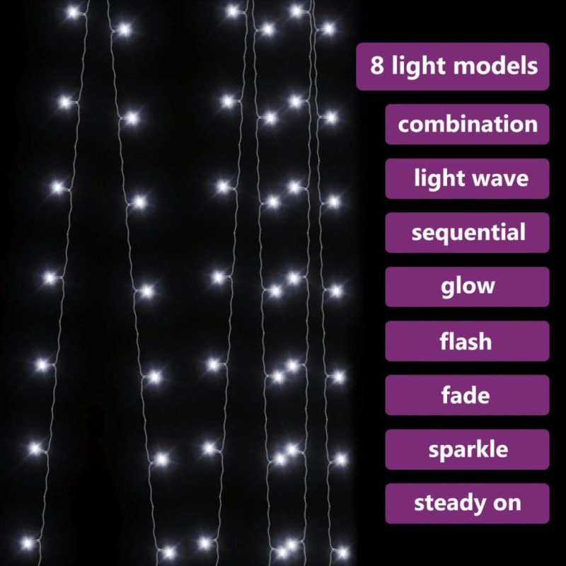 vidaXL LED svetelný záves 3x3 m 300 LED chladný biely 8 funkcií